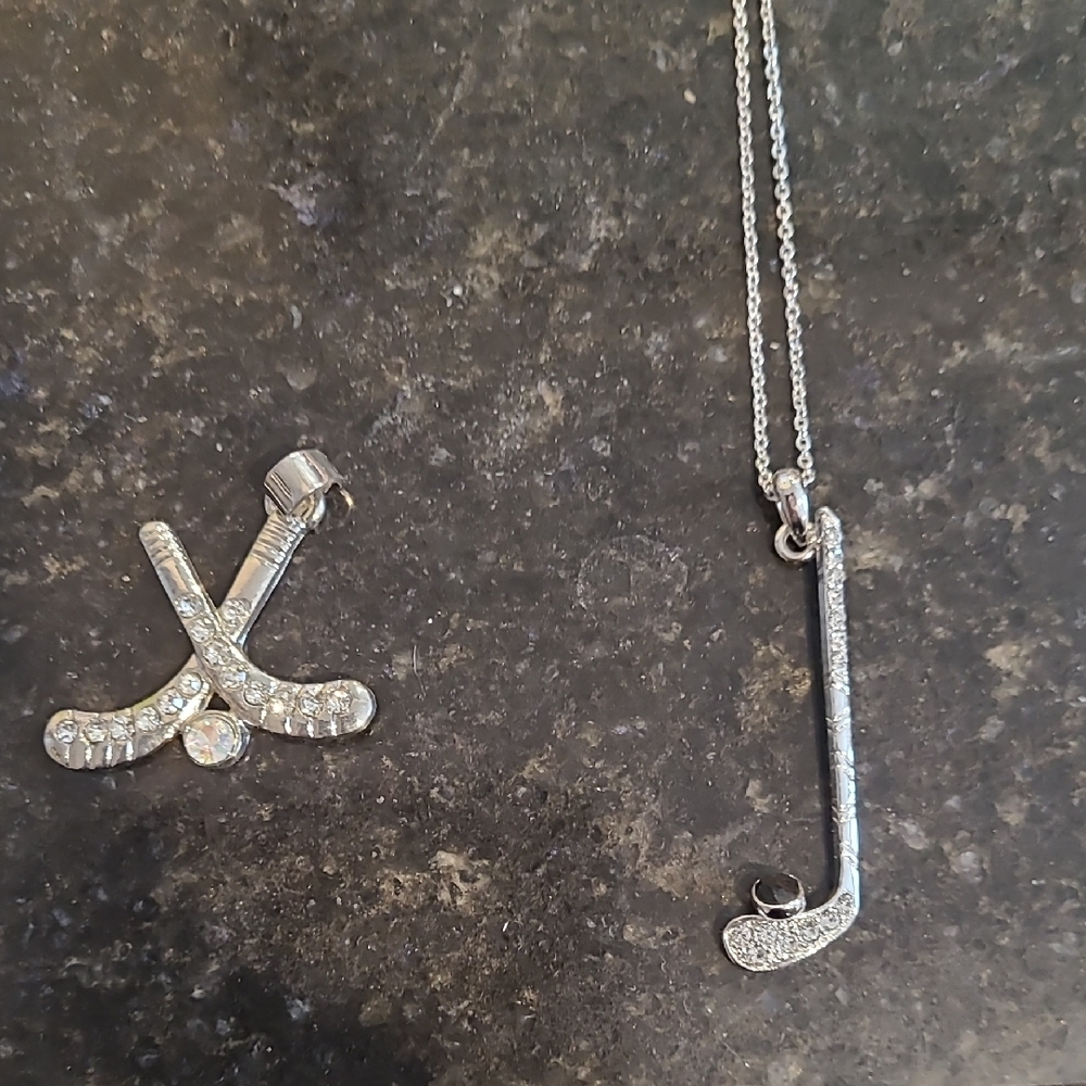 Silver Hockey Stick Pendant Necklace